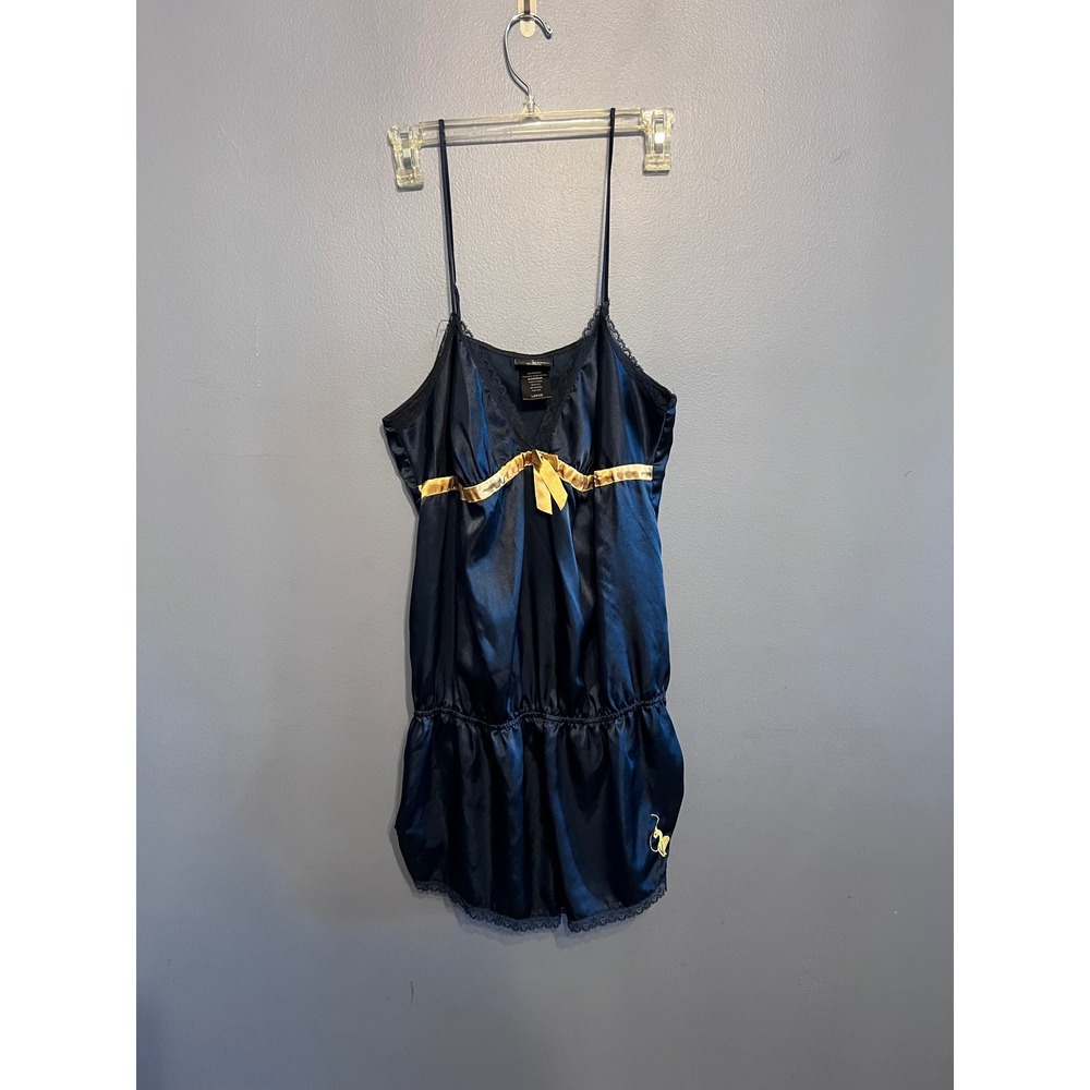 Vintage Baby Phat Intimates‎ Lingerie Romper Teddy Navy Blue Gold SZ L Sleep Y2K